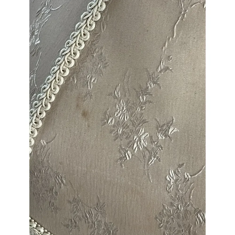 Vtg Victorian Damask Brocade 8 Panel Fringe Ivory Cream Lamp Shade 18